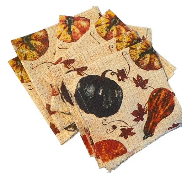 NEW The Farmhouse Rachel Ashwell 6 Waffle Fabric Fall Pumpkin Fabric Napkins - Picture 5 of 5